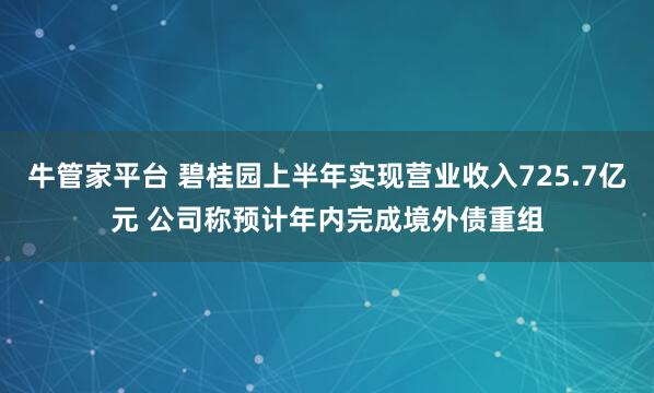 牛管家平台 碧桂园上半年实现营业收入725.7亿元 公司称预计年内完成境外债重组